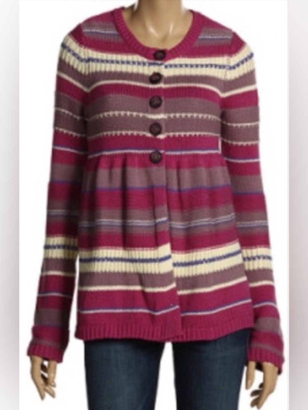Free People Babydoll Striped Button Cardigan Pink Small EUC